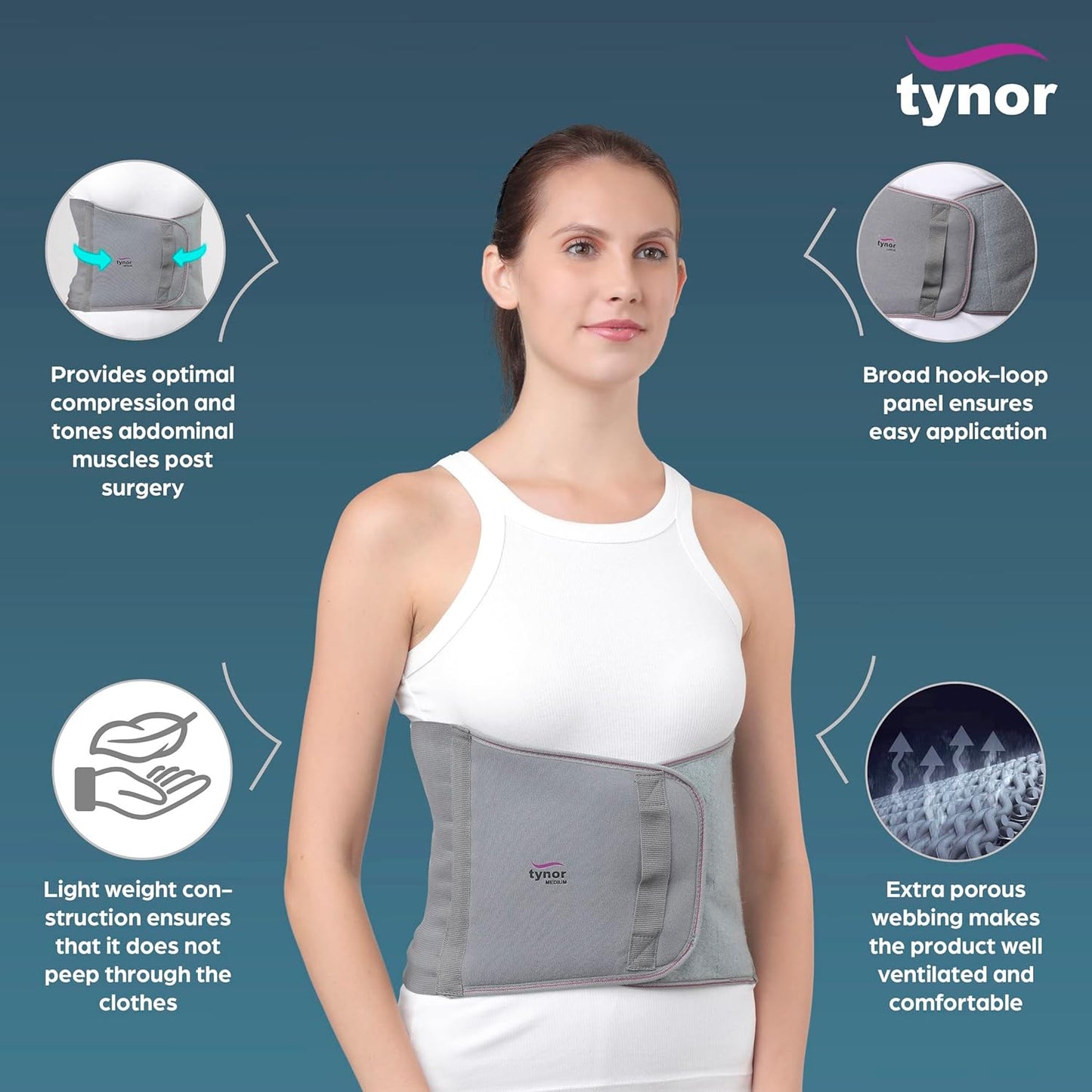 Tynor Abdominal Support 9 Inch 23 cm Grey A01