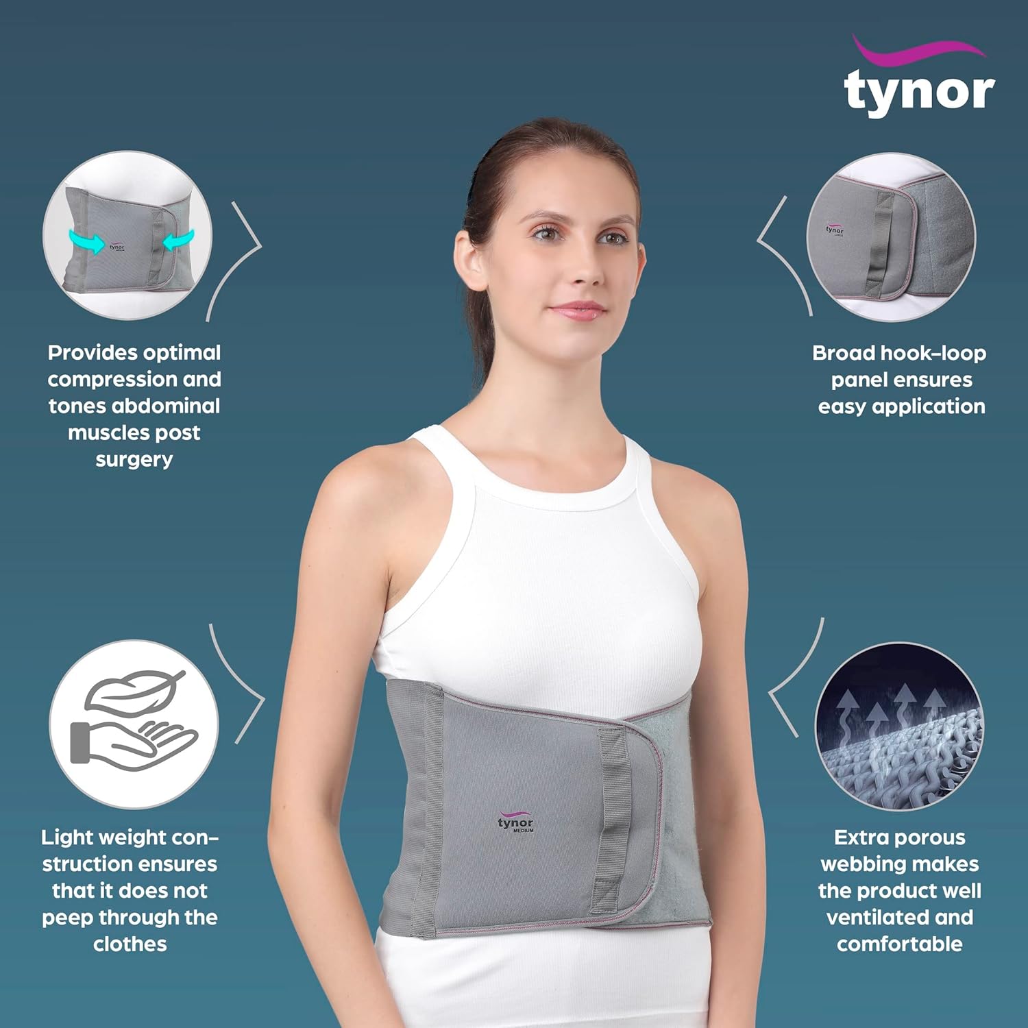 Tynor Abdominal Support 9 Inch 23 cm Grey A01