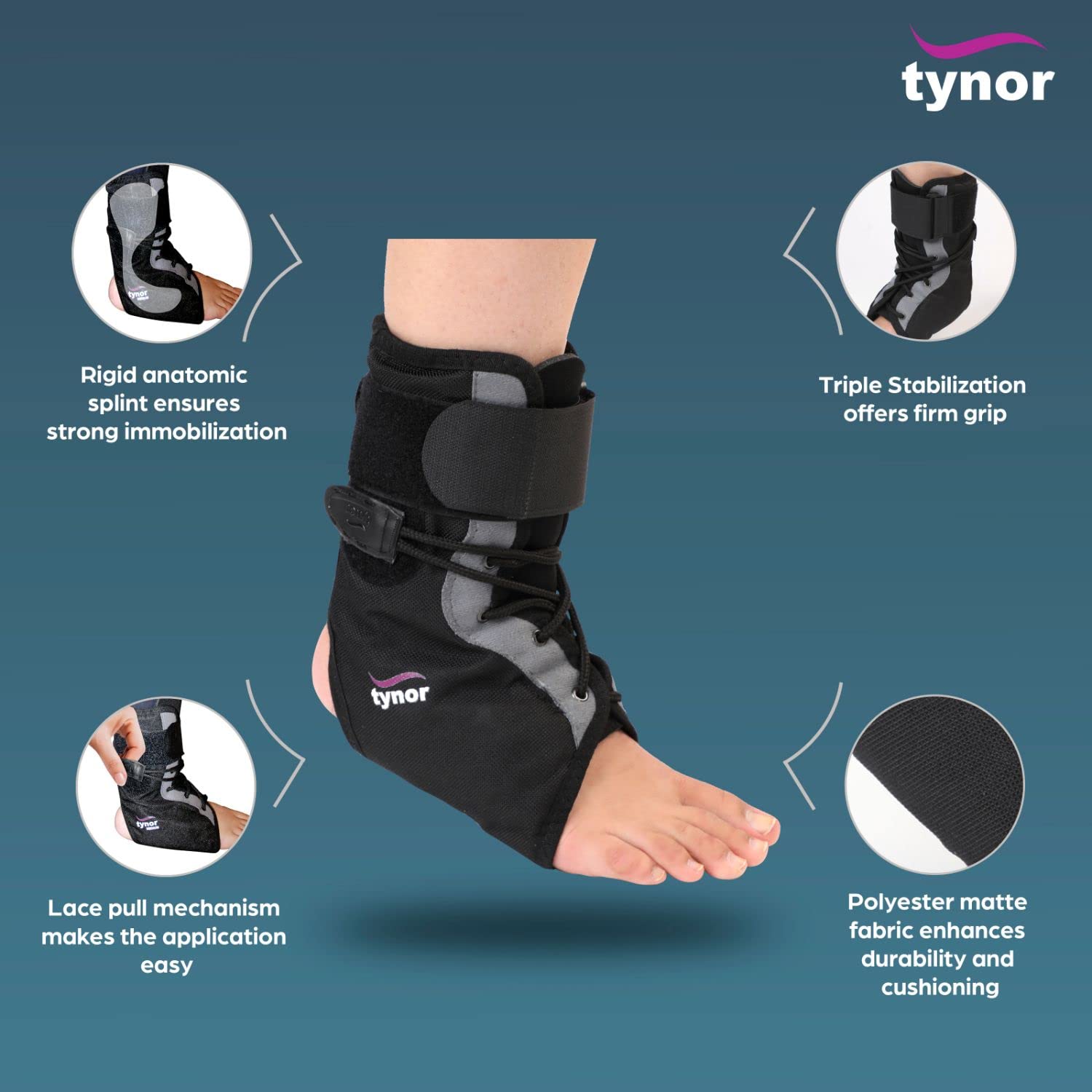 Tynor D-02 ankle brace with rigid anatomical splints