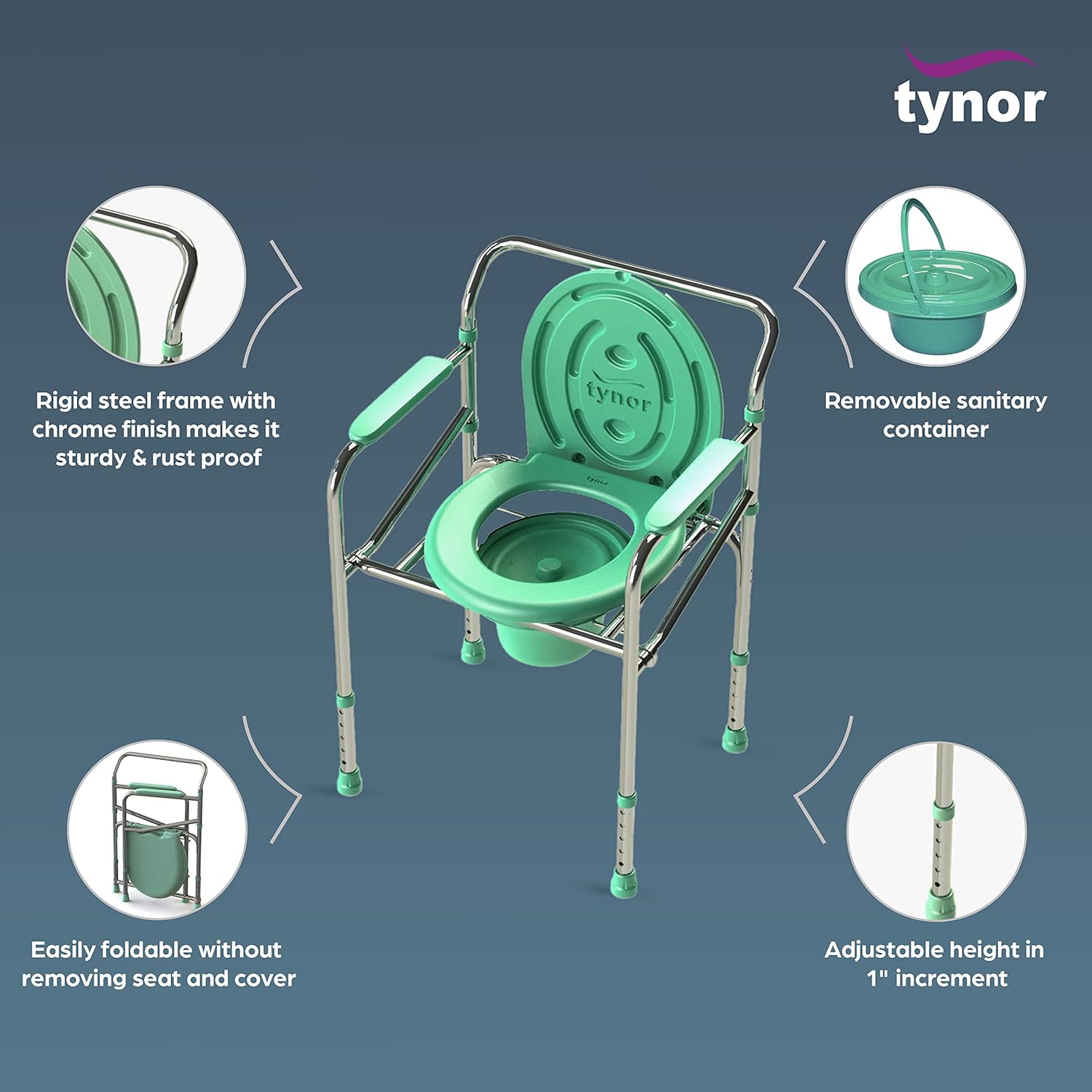 Tynor commode chair side view with armrests