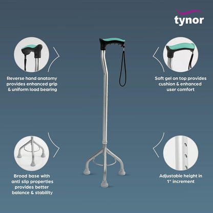 Tynor tripod walking stick three point base