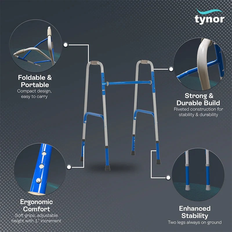 Tynor walker soft foam hand grips and height adjustment


