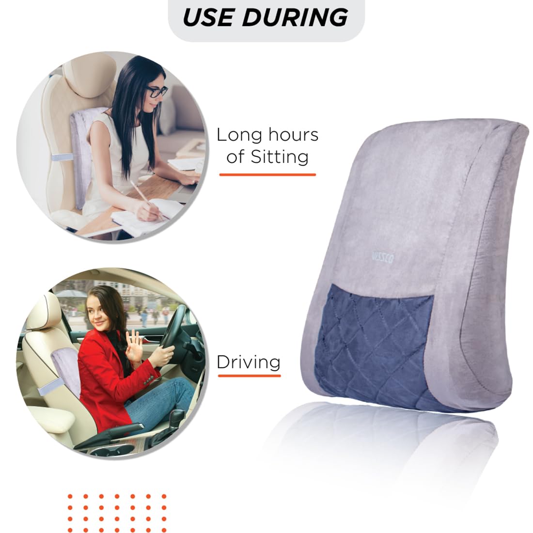 Vissco 0121 back support cushion with adjustable buckle strap