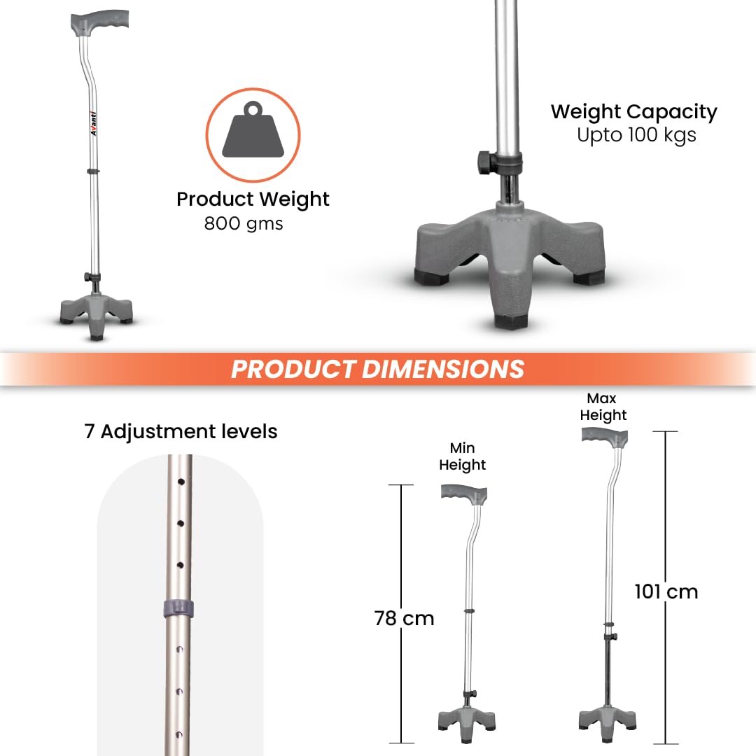 Vissco Avanti L Shape tripod walking stick with adjustable height