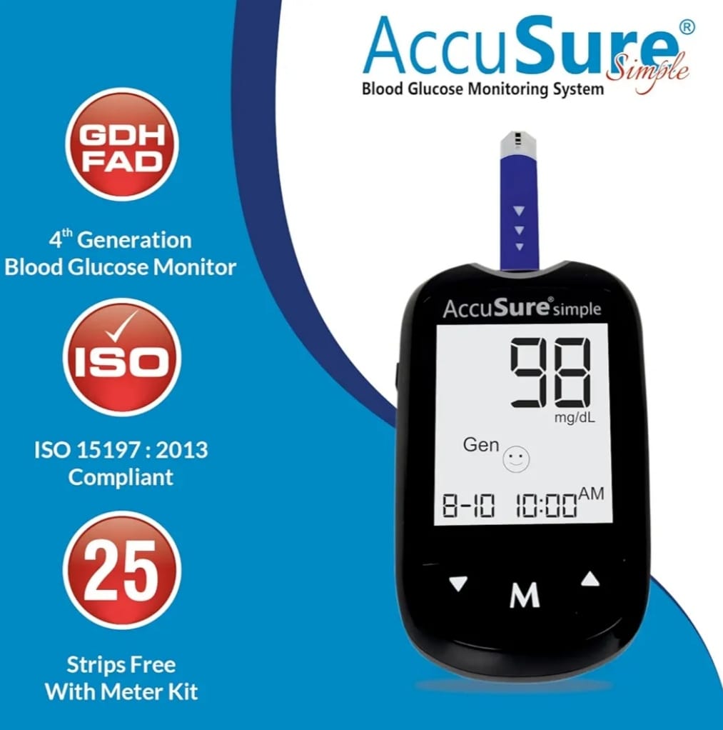 Accusure Simple Glucomtere with pack of 25 Gluco strips