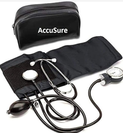 AccuSure sphygmomanometer and stethoscope best bp monitor machine in india mannual​ kit in a black carrying case