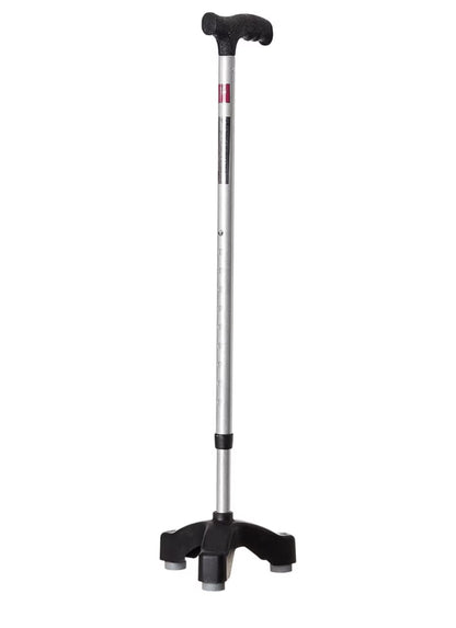 Walking cane with black foot grips on a white background