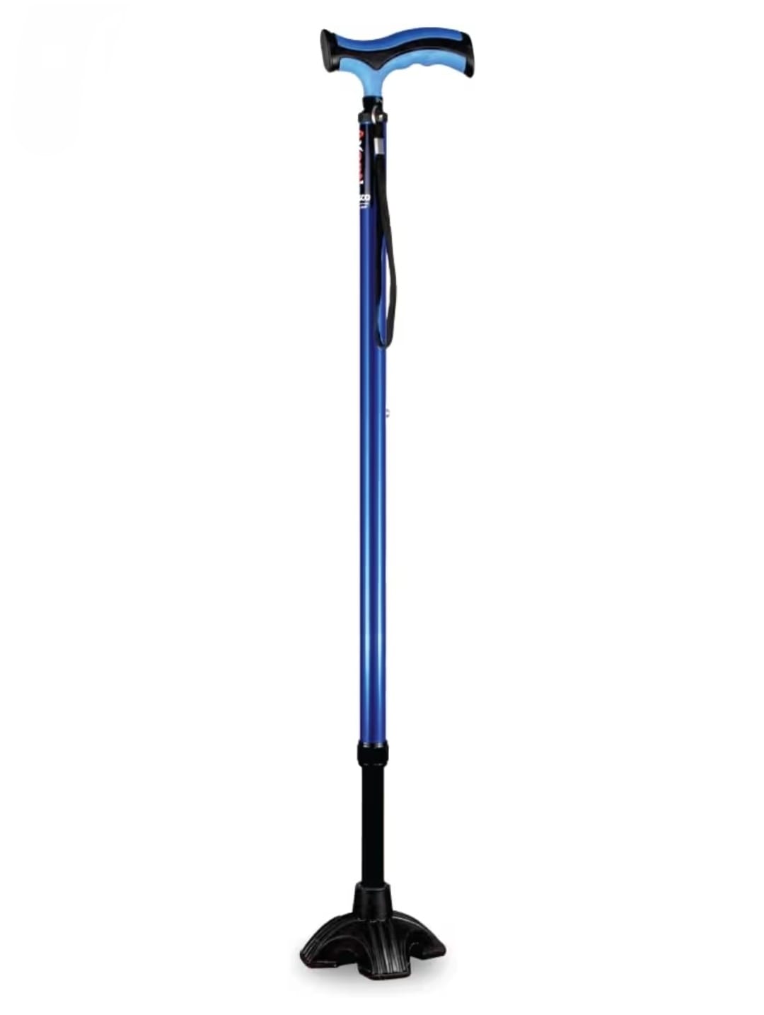Blue walking cane on a white background