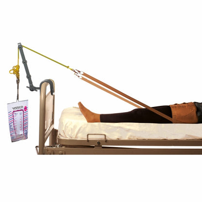 Bed with patient using a medical lift system on a white background