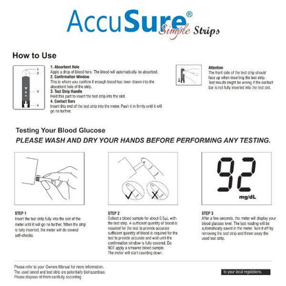 AccuSure Simple Blood 25 Glucometer Strips
