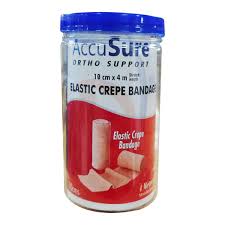 AccuSure Elastic Crepe Bandage with Hook & Loop Closure (10cm x 4mt)