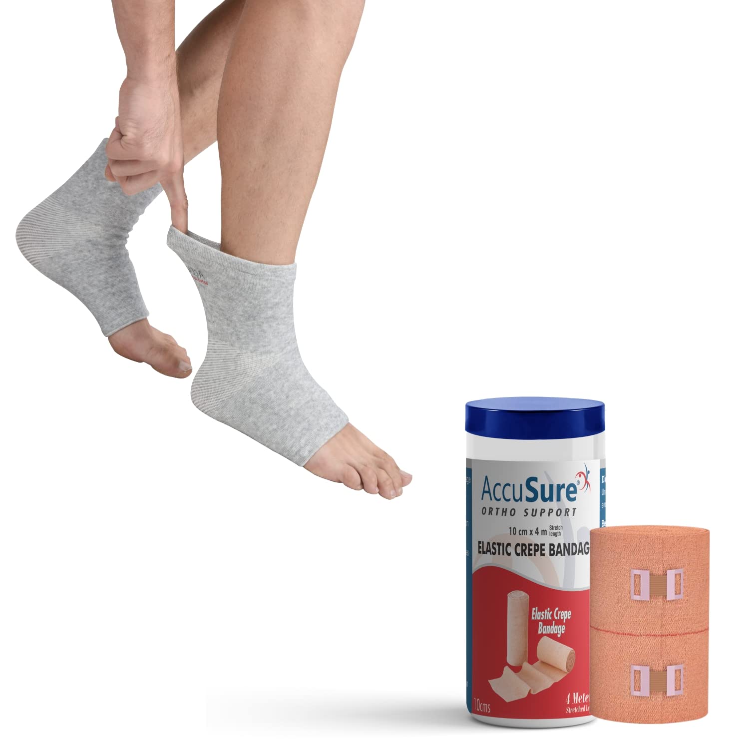 AccuSure Elastic Crepe Bandage with Hook & Loop Closure (10cm x 4mt)