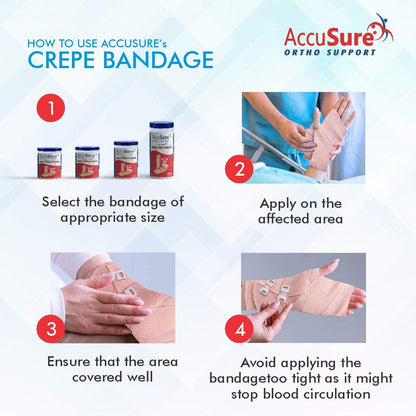 AccuSure Elastic Crepe Bandage with Hook & Loop Closure (6cm x 4mt)