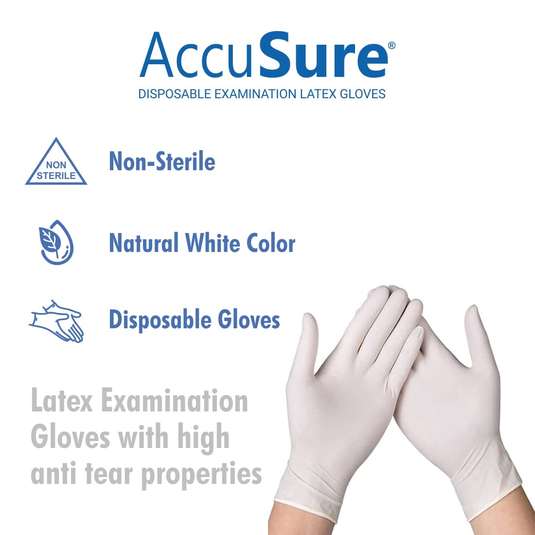 AccuSure Powdered Latex Disposable Examination Powered Hand Gloves