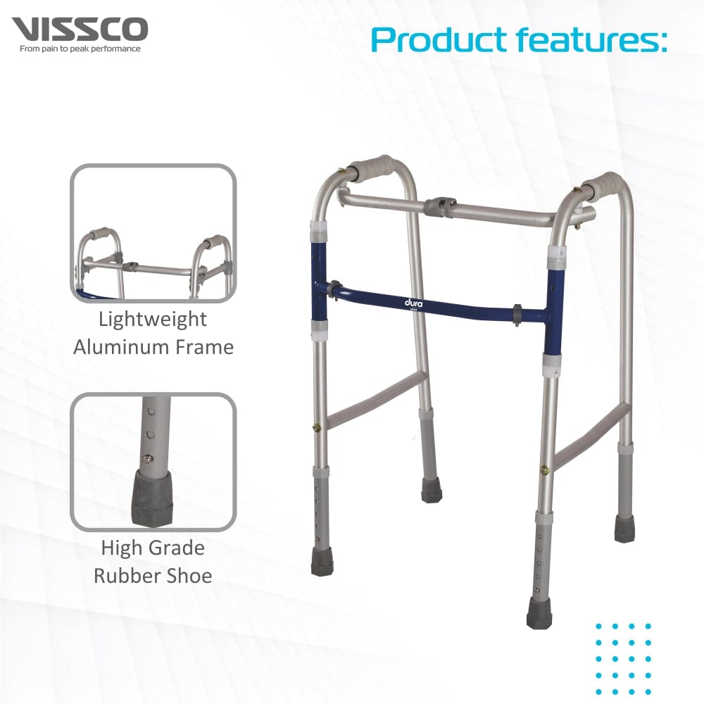 Walker with Vissco branding and product features highlighted on a white background
