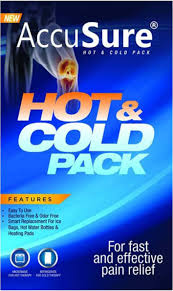AccuSure hot and cold pack packaging with blue background