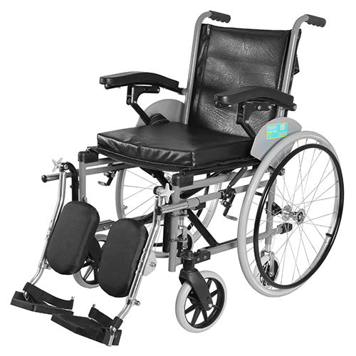 Black manual wheelchair with footrests on a white background