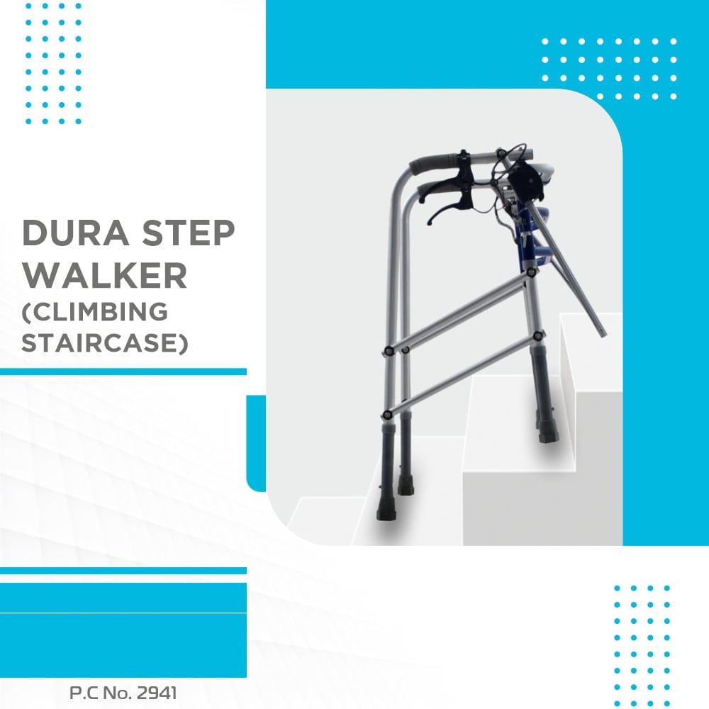 Dura Step Walker for climbing stairs on a white background with blue accents.