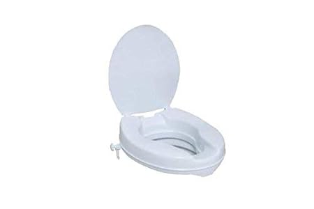 An elevated commode seat with its lid open, designed to be attached to an existing toilet, primarily white in color.