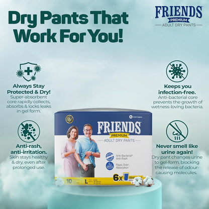 Friends Premium Adult Diapers Pant Style - 10 Count - Large