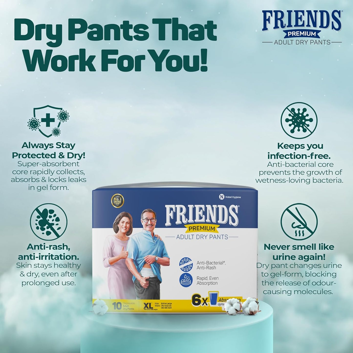 Friends Premium Adult Diapers Pant Style - 10 Count -XL