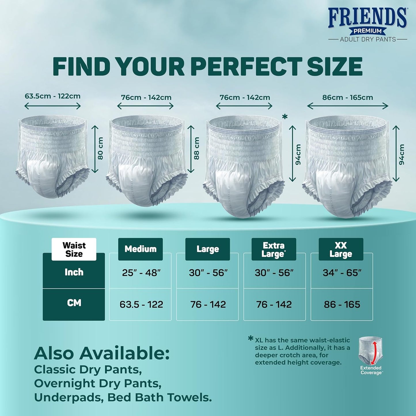 Friends Premium Adult Diapers Pant Style - 10 Count -XL