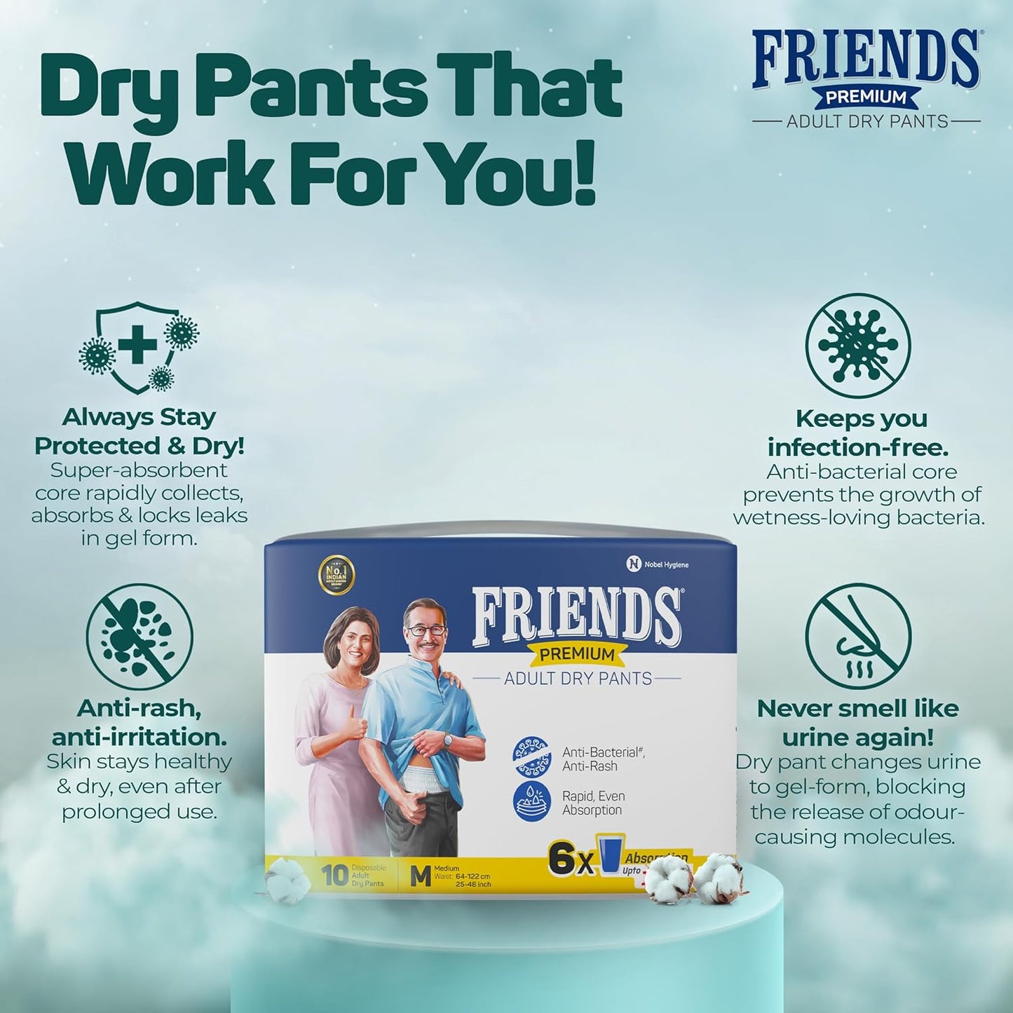 Friends Premium Adult Diapers Pant Style - 10 Count -M