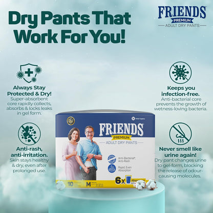 Friends Premium Adult Diapers Pant Style - 10 Count -M