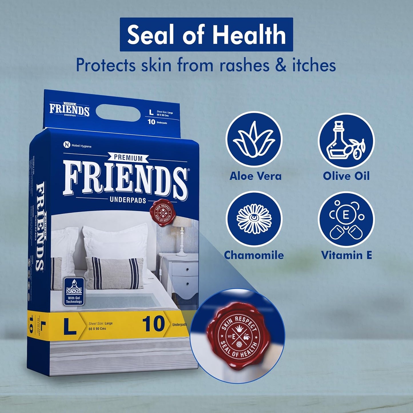 Friends Premium Disposable Underpads,Soft & Super Absorbency - 60x90 cm (Pack of 1)