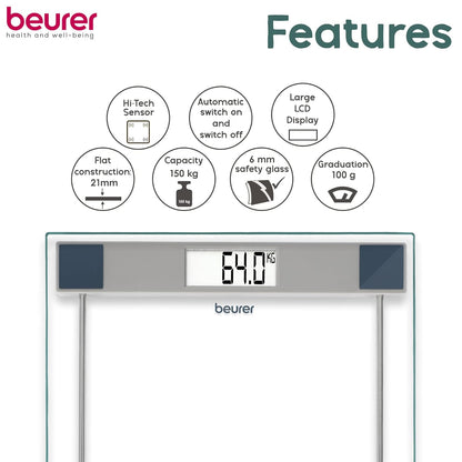 Beurer GS 11 Glass Bathroom Weight Scale With Transparent Lcd