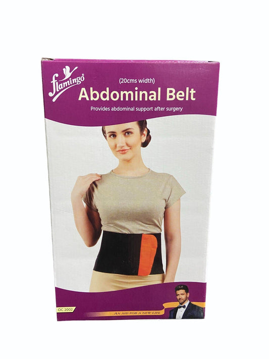 Flaming Abdominal Belt packaging with a model wearing the belt on a white background