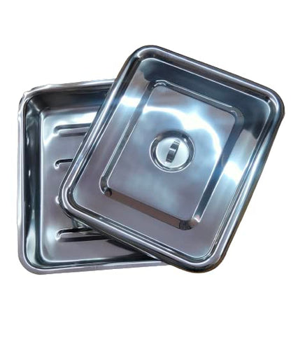 Stainless Steel Instrument Tray 15" x 12" Inches with Flat Cover and Lid Handles