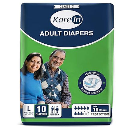 KareIn Classic Adult Diapers, Large, Waist Size 101-139 Cm (40"-55")