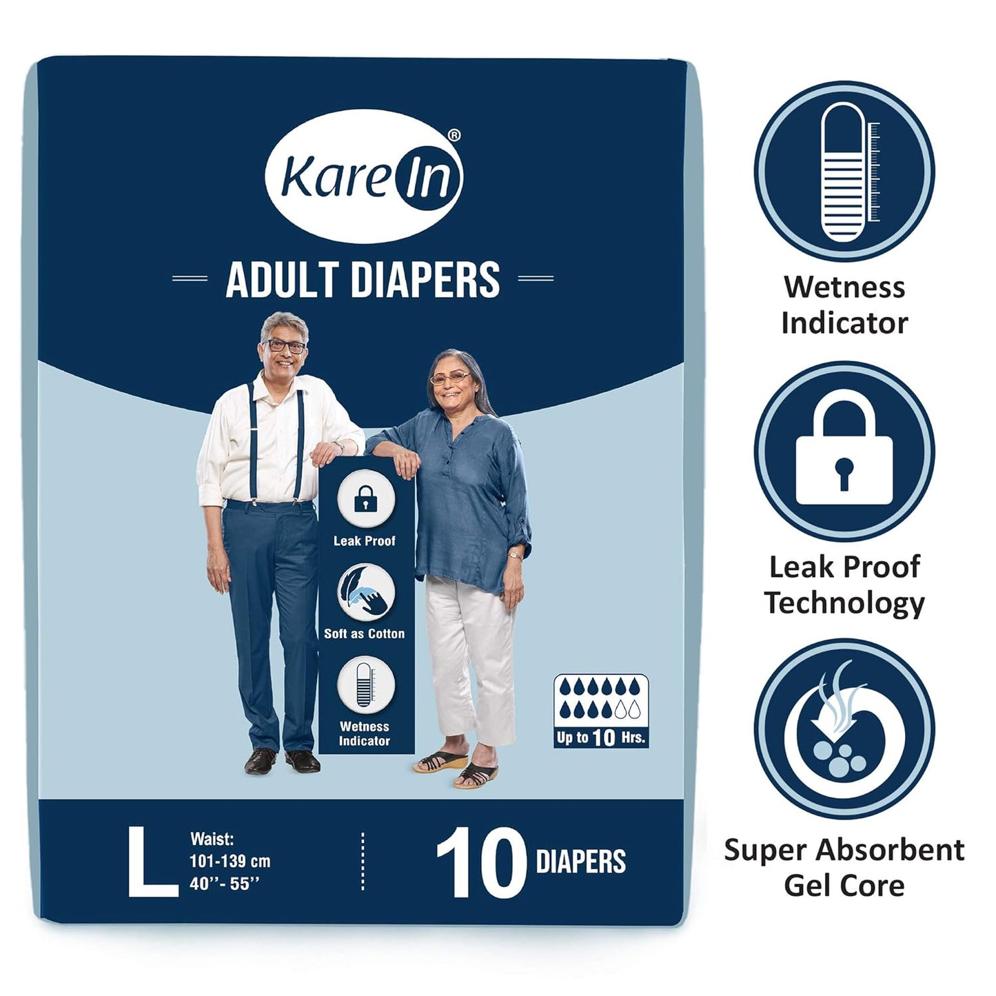 KareIn Premium Adult Diapers, Large 101-139 Cm (40"-55")