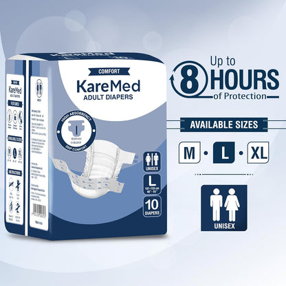 KareMed Comfort Adult Diapers, Large, Waist Size 101-139 Cm (40"-55")