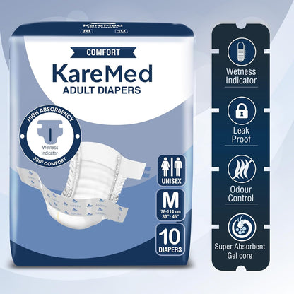 KareMed Comfort Adult Diapers, Medium, Waist Size 76-114 Cm (30"-45")