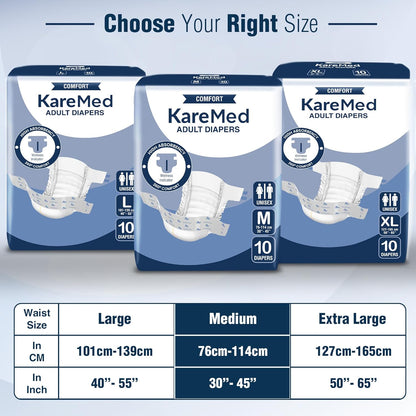 KareMed Comfort Adult Diapers, Medium, Waist Size 76-114 Cm (30"-45")