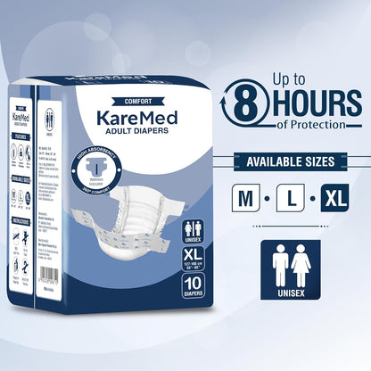 KareMed Comfort Adult Diapers, Extra Large, Waist Size 127-165 Cm (50"-65")