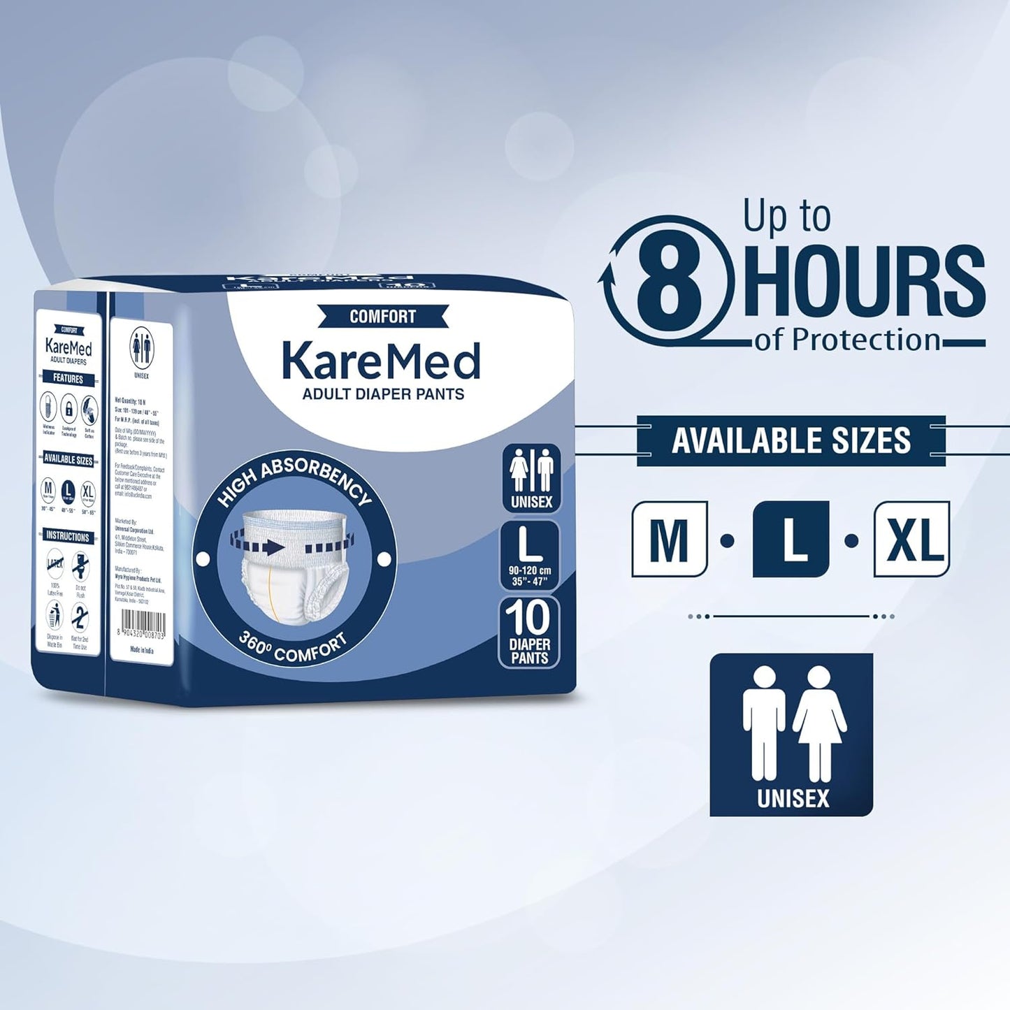 KareMed Comfort Adult Diaper Pants, Large 90-120 Cm (35"- 47")