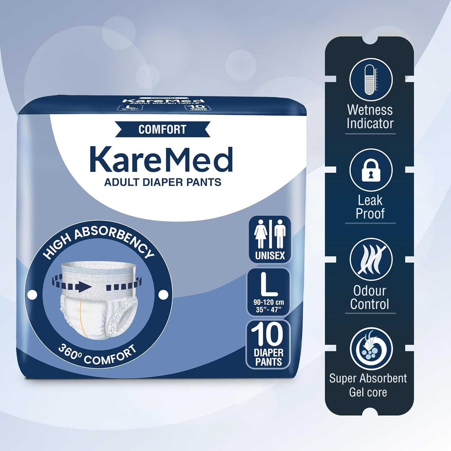 KareMed Comfort Adult Diaper Pants, Large 90-120 Cm (35"- 47")