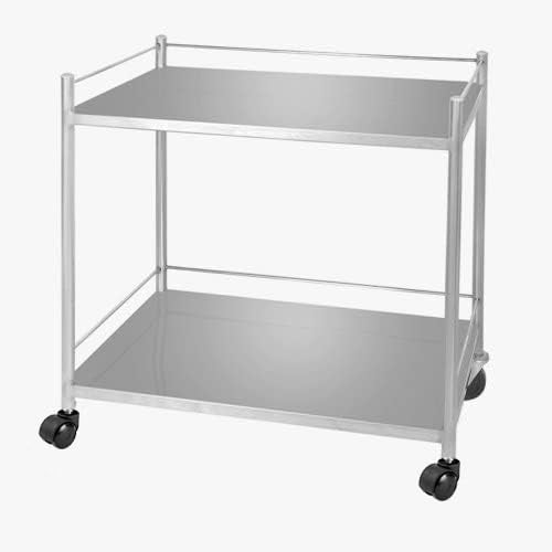 2 Shelf Stainless Steel Medical Instrument Trolley with Wheels