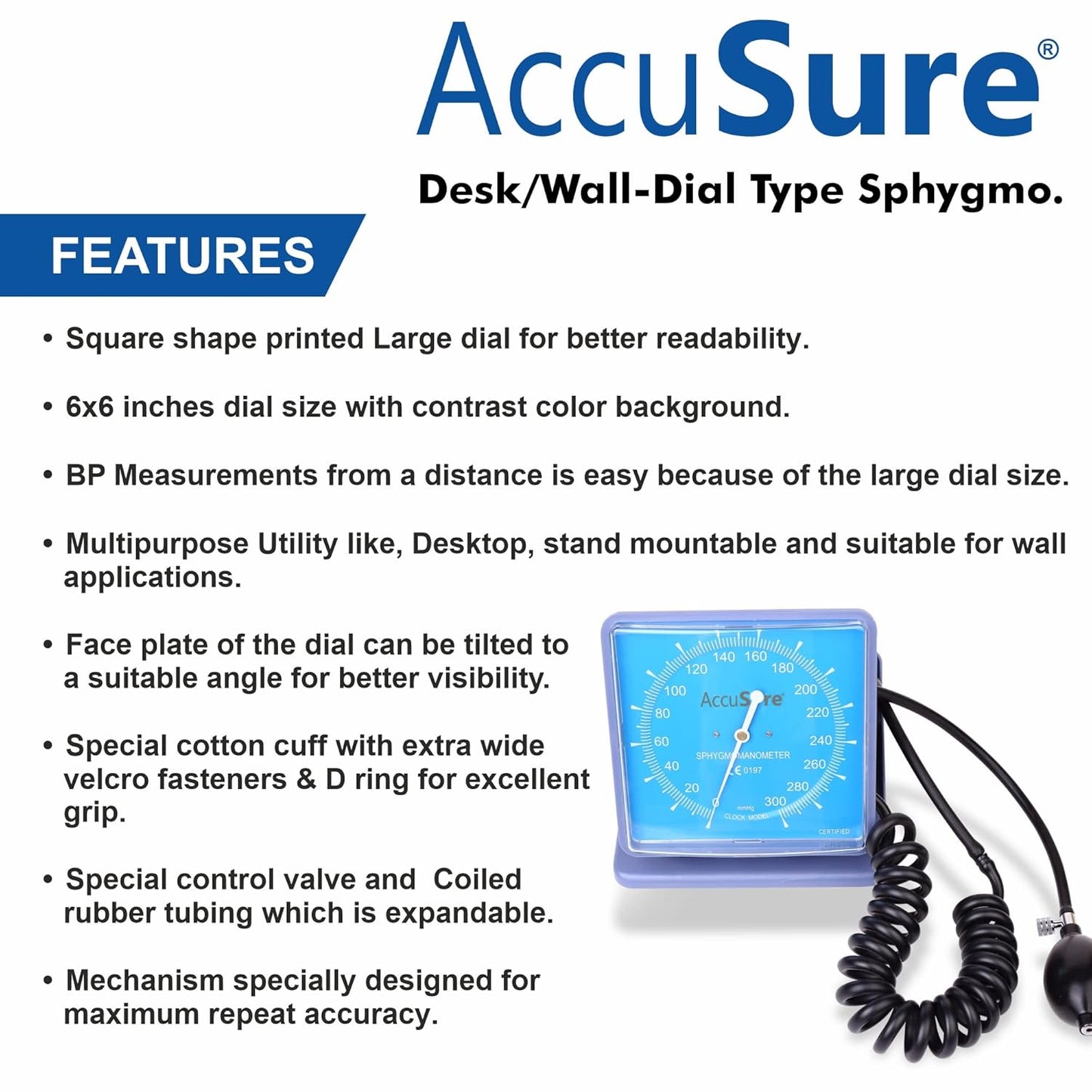 AccuSure Aneroid Sphygnomanometer Wall Type Blood Pressure Monitor (BK-200)